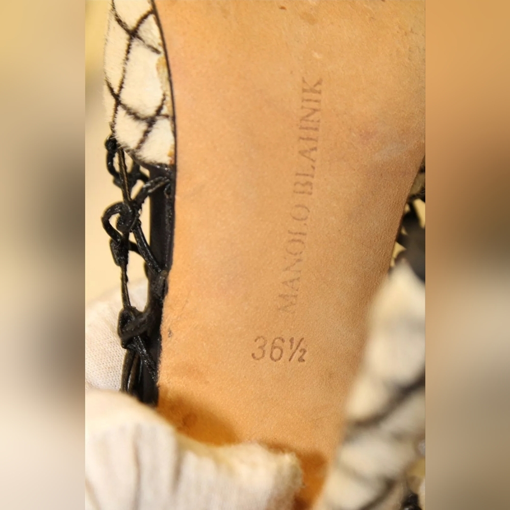 Manolo Blahnik Womens 6.5 HairyLeather Stiletto Slides Italy Shoes - Picture 8 of 16